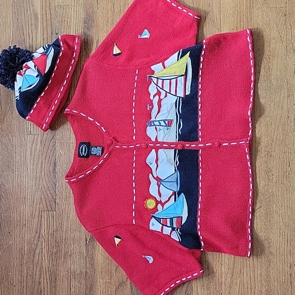 Redesigned Vintage Short Sleeve Sailboat Sweater Large With One Size Hat